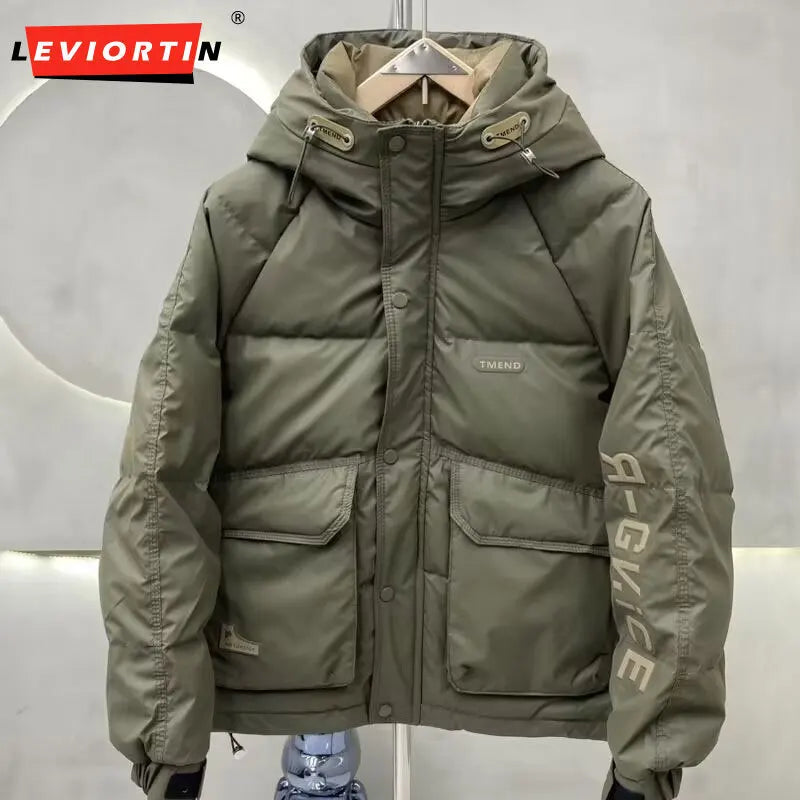 Fashion Men's Hooded Down Jacket Fall Winter Thick Warm Outdoor Windproof Sportwear Coats Male Disposable White Duck Down Jacket