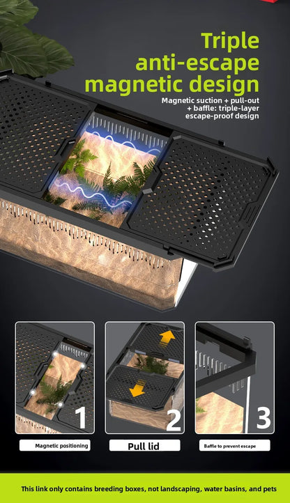 NOMOY Magnetic Sliding Lid Reptile Enclosure - Dual Opening Critter Cage for Crested Geckos, Frogs, Lizards, Snakes & Silkworms