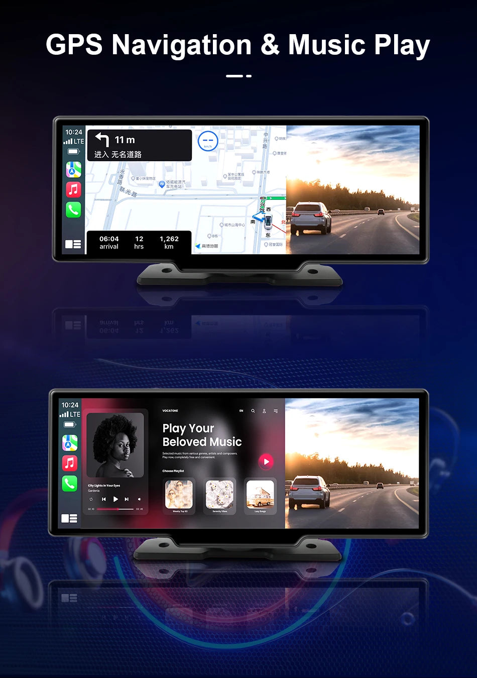 7/10.26" Wireless Carplay Screen for Car,5G Wifi Dash Cam 4K Car DVR,Android Auto Dual Lens GPS Navigation Video Recorder,FM AUX