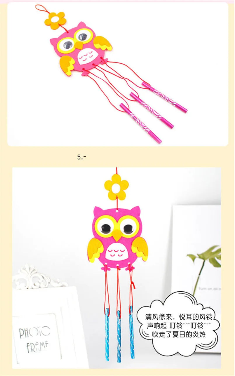 4Pcs/set Children DIY Wind Chimes Handmade Craft Toy Kits Wind Bell Arts Cartoon Hangings Stickers Kids Windbell Toys For Girls