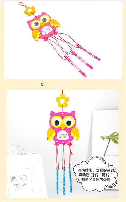 4Pcs/set Children DIY Wind Chimes Handmade Craft Toy Kits Wind Bell Arts Cartoon Hangings Stickers Kids Windbell Toys For Girls