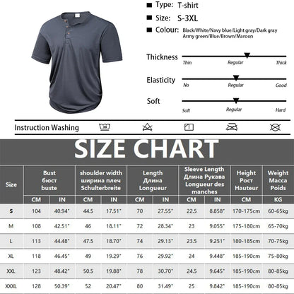 Men's Casual  Henry T Shirt Summer Brown Button Solid Color Polo Short Sleeve Breathable Comfortable Sports Loose T-shirt