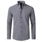 Men's long-sleeved shirt made of elastic fabric, wash-and-wear wrinkle-resistant business casual, silky smooth, pure color shirt