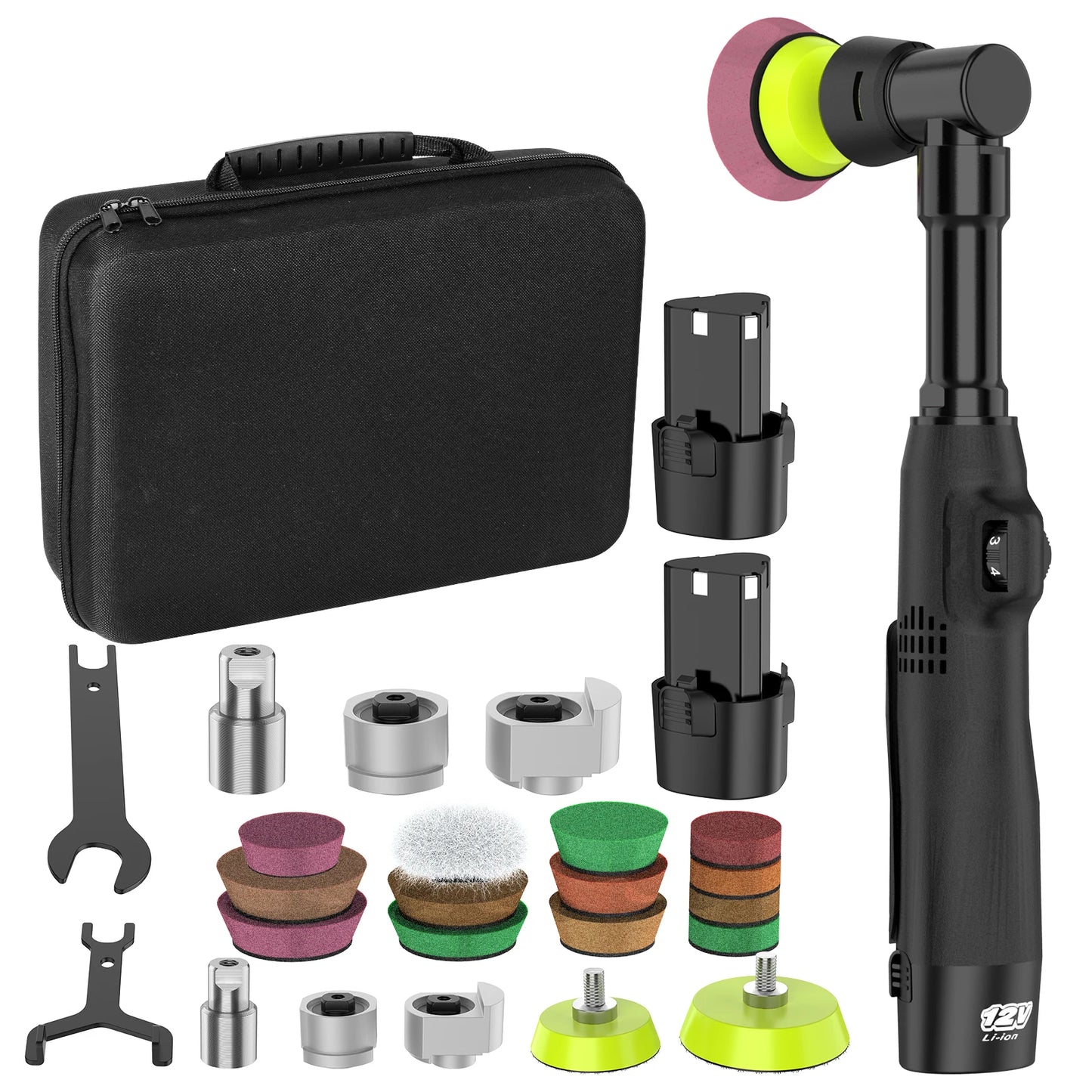 Cordless Mini Car Polisher RO/DA Portable Handheld Polishing Machine 5 Speed Levels &2 Rechargeable Batteries for Auto Detailing