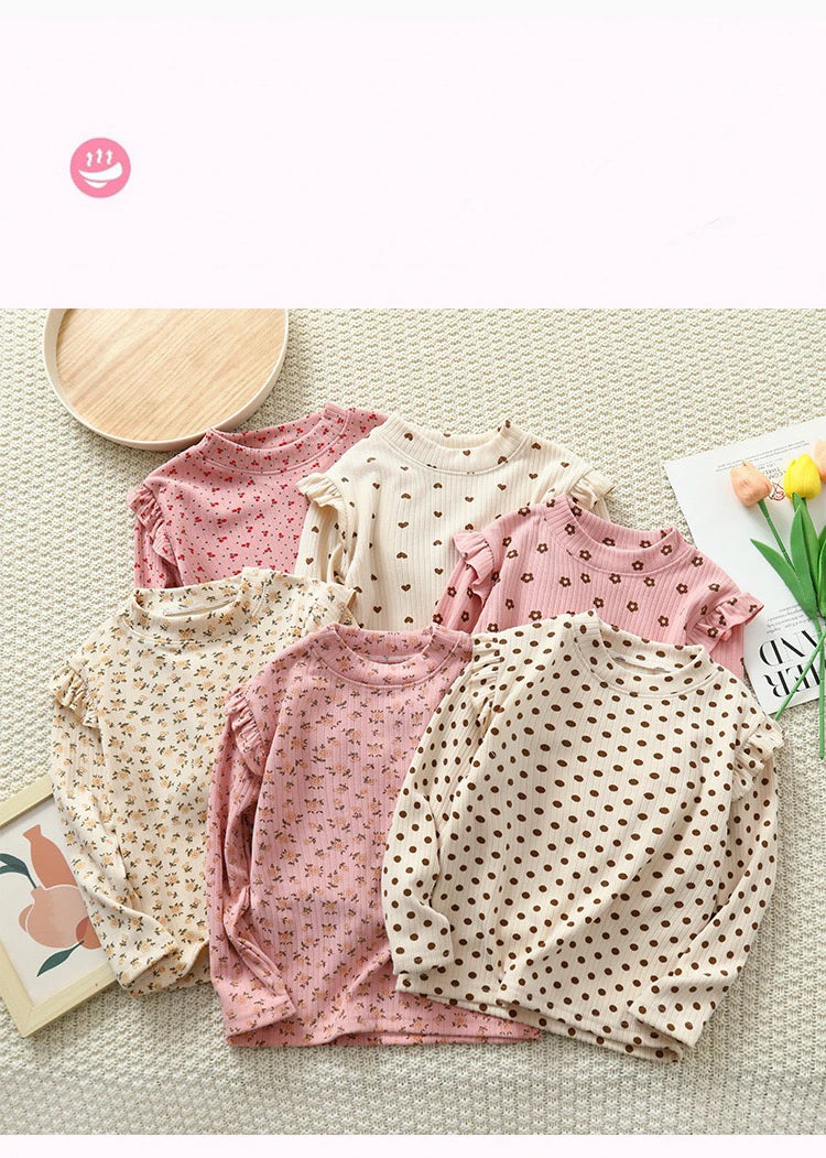 1pcs Autumn Winter Children's T-Shirts Baby Floral Print Tops Kids Round Neck Long Sleeve Base Shirt Girls Tshirts Clothes