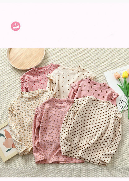 1pcs Autumn Winter Children's T-Shirts Baby Floral Print Tops Kids Round Neck Long Sleeve Base Shirt Girls Tshirts Clothes