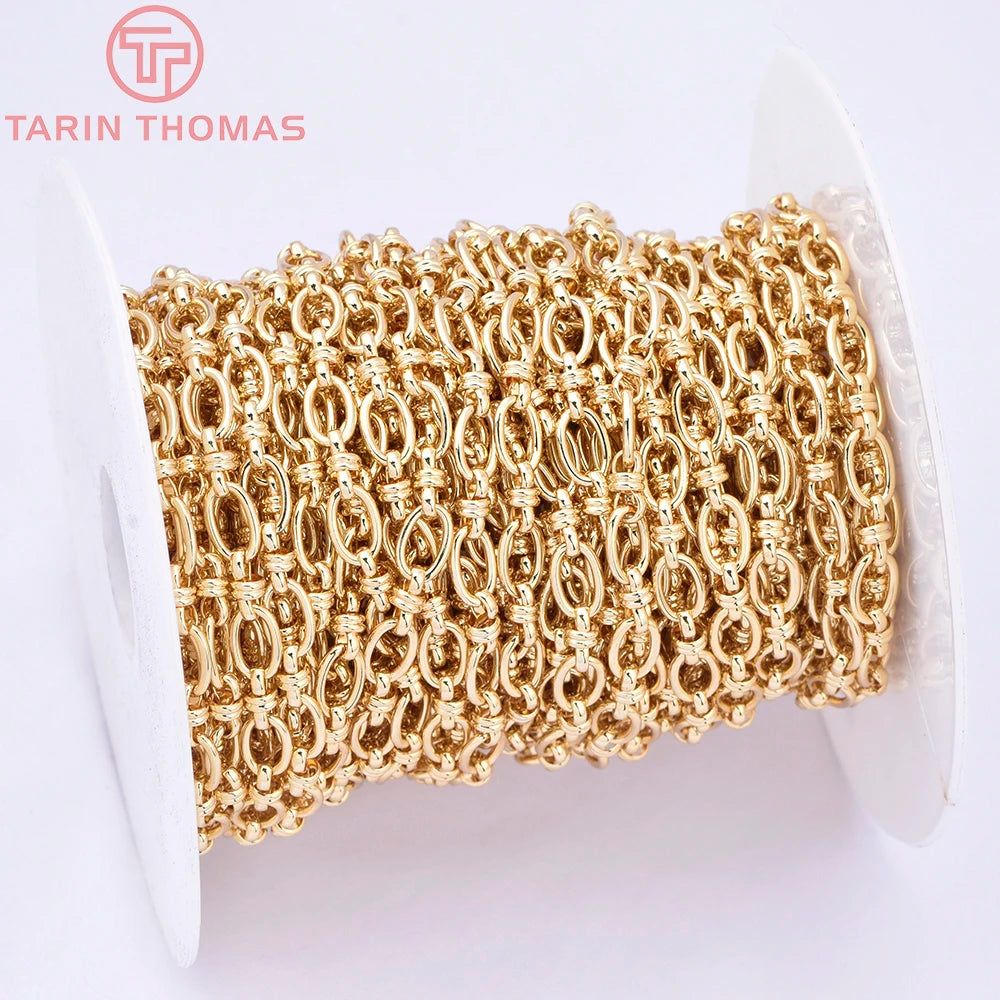(6219) 50CM 5.8x9MM 24K Gold Color Plated Brass Necklace Chains Bracelet Chains High Quality Jewelry Accessories Wholesale