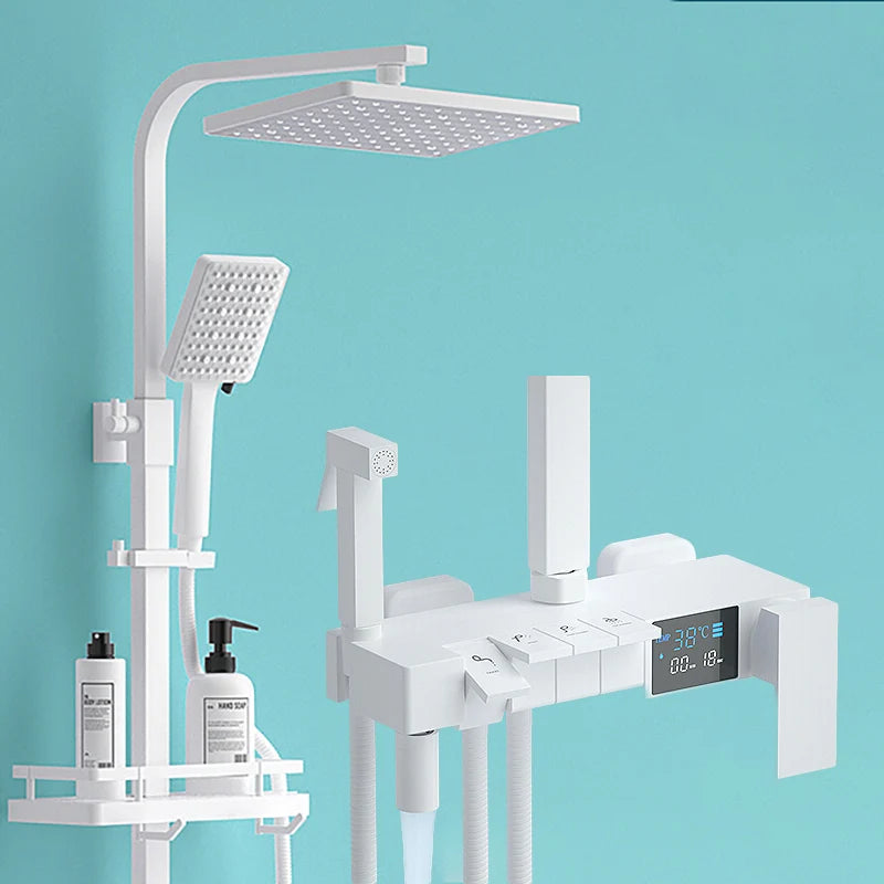 Gold Piano Digital Display Bathroom Shower Set Brass Bathroom Faucet Accessories Thermostatic Digital Bathroom Shower System