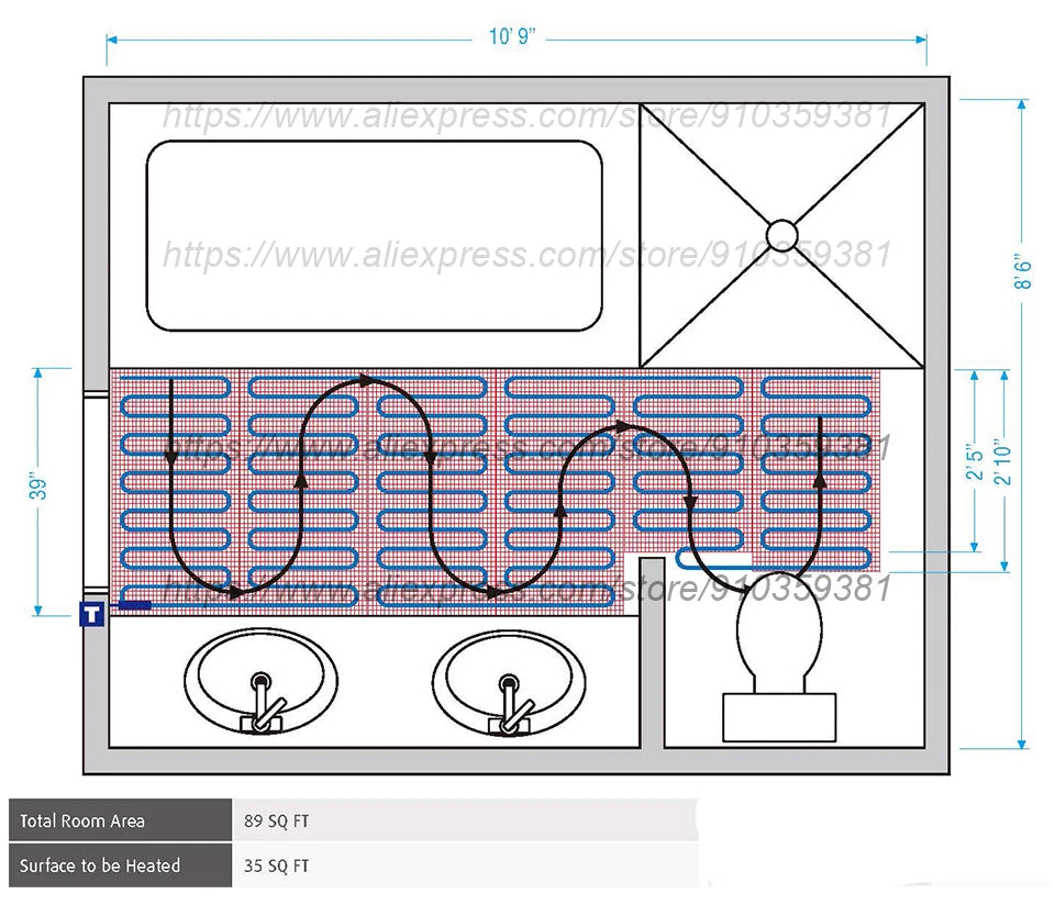 230V 150w/m2 Electric Underfloor Heating Mat Kit Pad System Parts For Bathroom Ceramic Stone Tile Wooden Floor Heated Warming