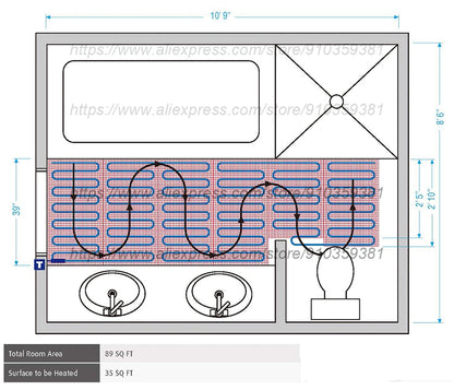 230V 150w/m2 Electric Underfloor Heating Mat Kit Pad System Parts For Bathroom Ceramic Stone Tile Wooden Floor Heated Warming