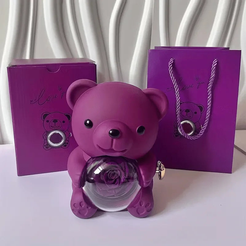 Teddy Bear Rose Gift Box, Jewelry Box with Hidden Space for Ring or Earrings,Jewellery Not Included,for Mother's Day,Anniversary