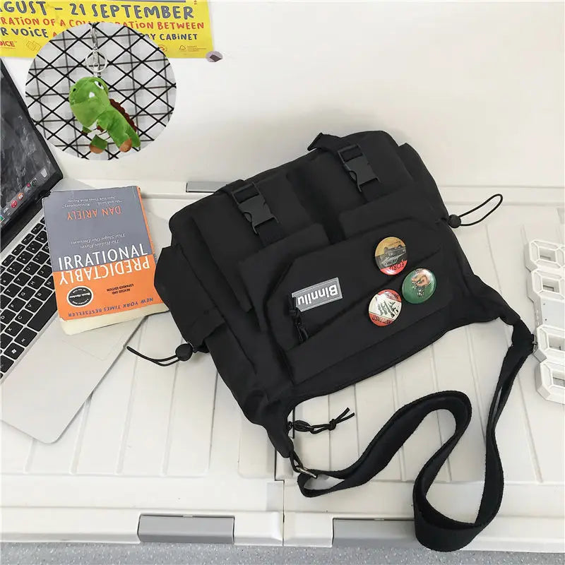 Japanese Simple Messenger Bag Student Nylon Waterproof Canvas Handbag Shoulder Crossbody Bags for Women Men Satchels Bolsas