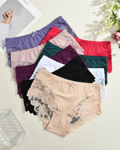 S-XXL Women Lace Panties Patchwork Seamless Underwear Sexy Luxury Hollow Out Solid Briefs Girls' Mid Rise Breathable Lingerie
