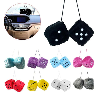 2pcs Big Long Hair Hot Stamping Dot Dice Plush Toy Cube Pendant Car Ornament Sieve Anime Car Decoration Accessories Auto Pendant