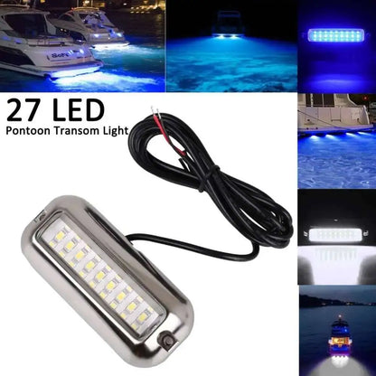 2PCS 27LED Blue/White/Red Stainless Waterproof Lights Underwater Pontoon For Marine Boat Transom&Blue Light Saig Lamp 50W