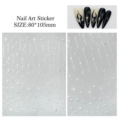 3D Star Nail Art Stickers Decals Self-Adhesive Metal Silver DIY Nail Stickers Decoration Decals Manicure Accessories