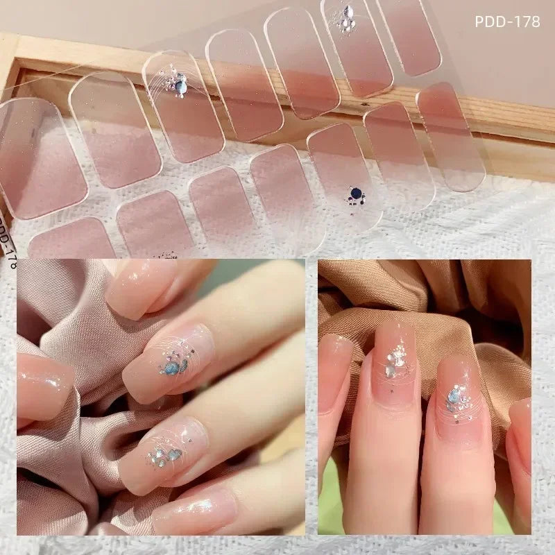 1PC Gel Nail Sticker Patch Slider Flower Gradient Color Back Glue Full Cover Waterproof Gel Nail Sticker UV Lamp Curing Manicur