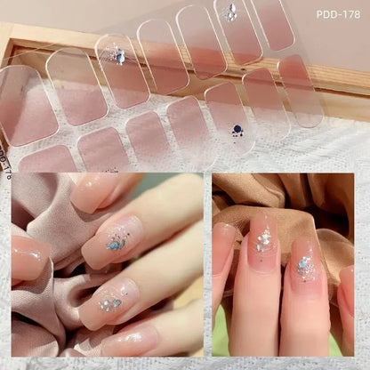 1PC Gel Nail Sticker Patch Slider Flower Gradient Color Back Glue Full Cover Waterproof Gel Nail Sticker UV Lamp Curing Manicur