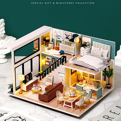 Doll House Kit 3D Wooden Mini DollHouse Assembly Building with Furniture Kit Toy For Birthday Gift 3D Puzzle Handmade Home Decor