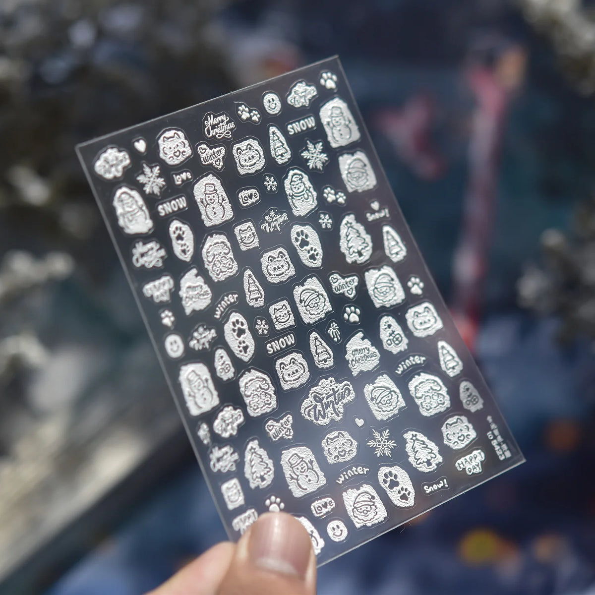 5D Embossed Mini Snowman Snow Nail Decorations Stickers Self Adhesive Nail Stickers Winter Christmas Nail Art Accessories Decals