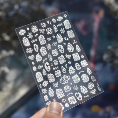 5D Embossed Mini Snowman Snow Nail Decorations Stickers Self Adhesive Nail Stickers Winter Christmas Nail Art Accessories Decals