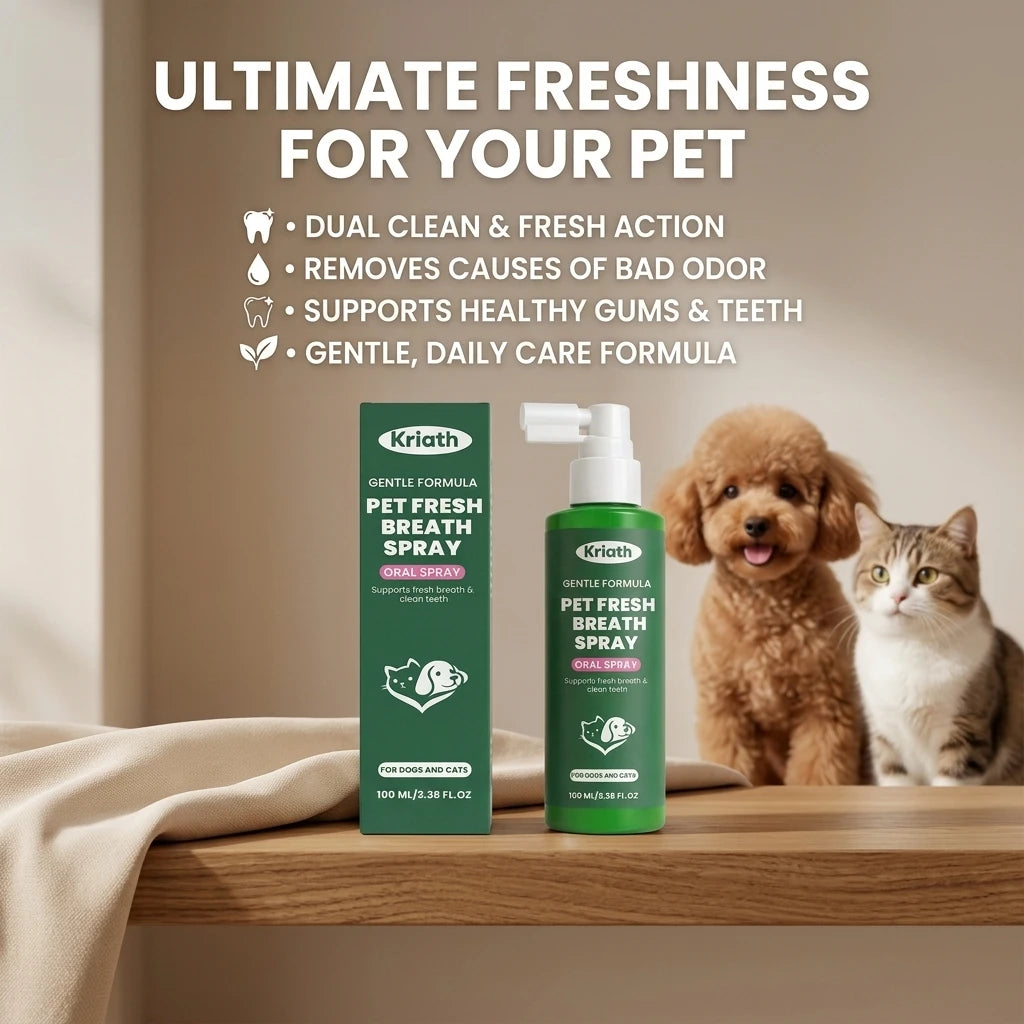 Kriath Pet Fresh Breath Oral Spray Removing Plaque Buildup Eliminate Bad Odor Relieve Oral Discomfort Pet Teeth & Gum Care Mist
