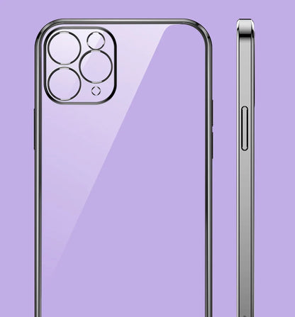 Luxury Plating Square Frame Silicone Transparent Case on For iPhone 11 12 13 14 15 Pro Max X XR XS Max 7 Plus Clear Back Cover