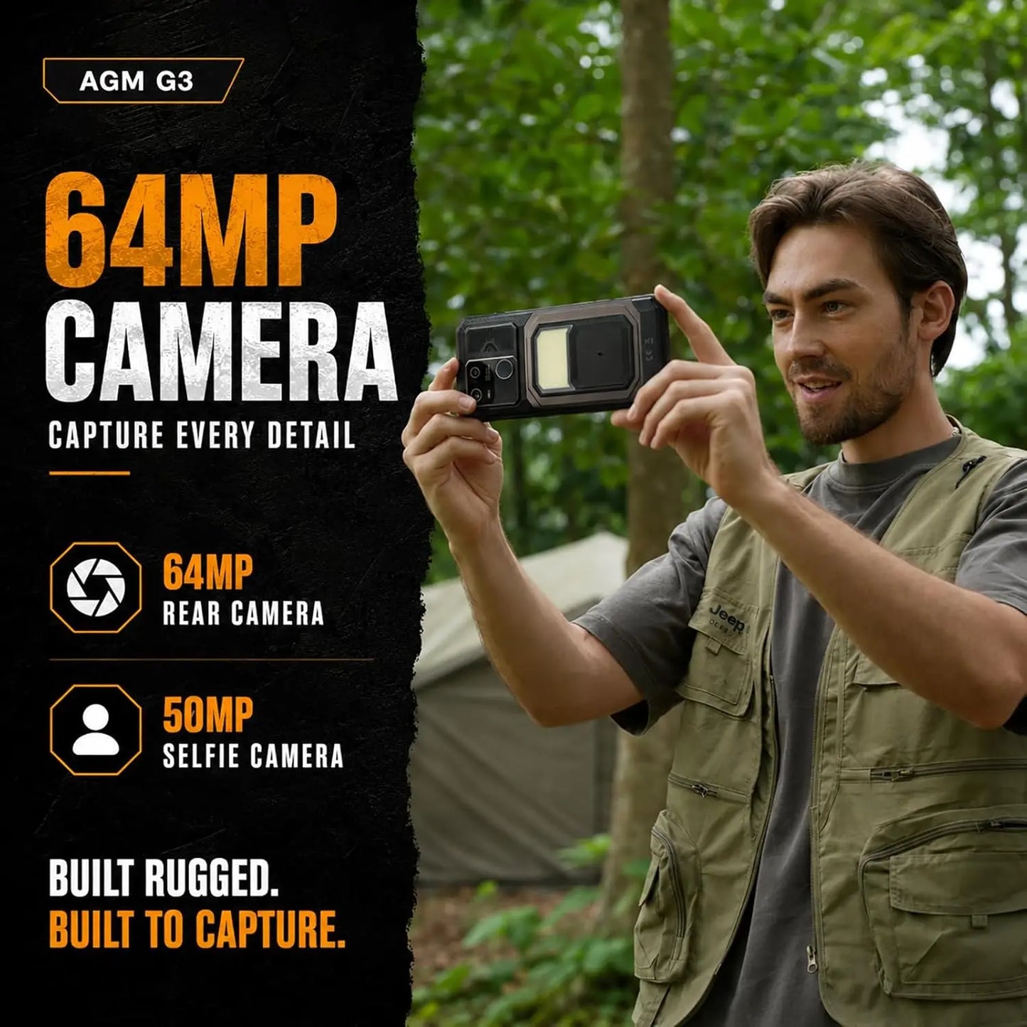 AGM G3 5G Rugged Phone 24GB(12+12) 512GB Wireless Charging 10000mAh Phone 6.72' 120Hz Dimensity 7300 Android15 Camping Light