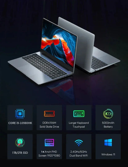 2026 New Intel Core I9-10980HK 14.1 inch Laptop Computer Portable Windows 11 Pro Notebook 16GB RAM 1TB 2TB SSD Office Study Gaming Laptops