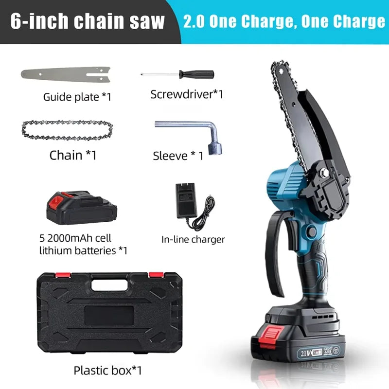 21V Cordless Mini Chainsaw, Upgraded 8-Inch Portable Electric Chainsaw with 2 Rechargeable Batteries, 2 Chainsaw Chains, 20,000 Rpm, Portable Wood Cutter for Garden Tree Pruning.