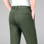 New Summer Men's Ice Silk High Stretch Business Suit Pants Male Army Green Blue Elastic Formal Office Straight Formal Trousers