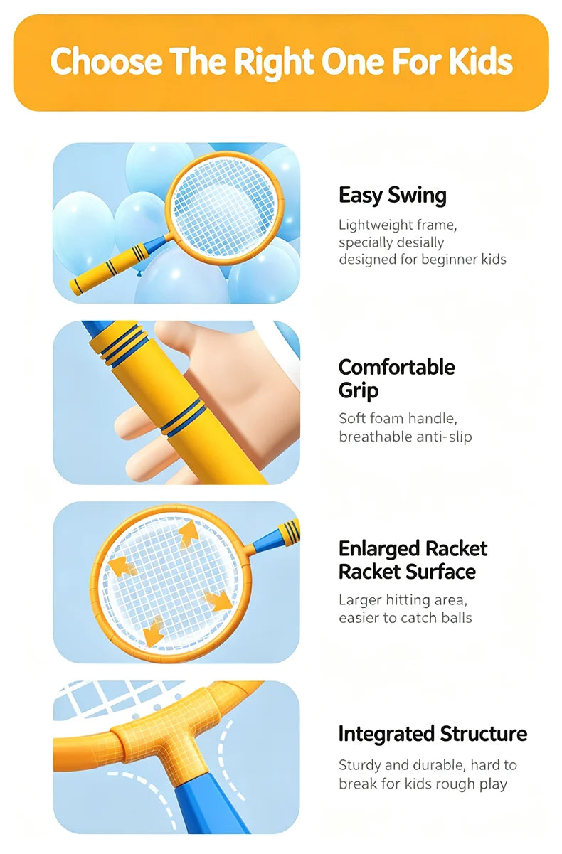 Kids Badminton Racket with Ball Parent-child Indoor Outdoor Sports Toy Training Equipment Children Teens Adult Birthday Gifts