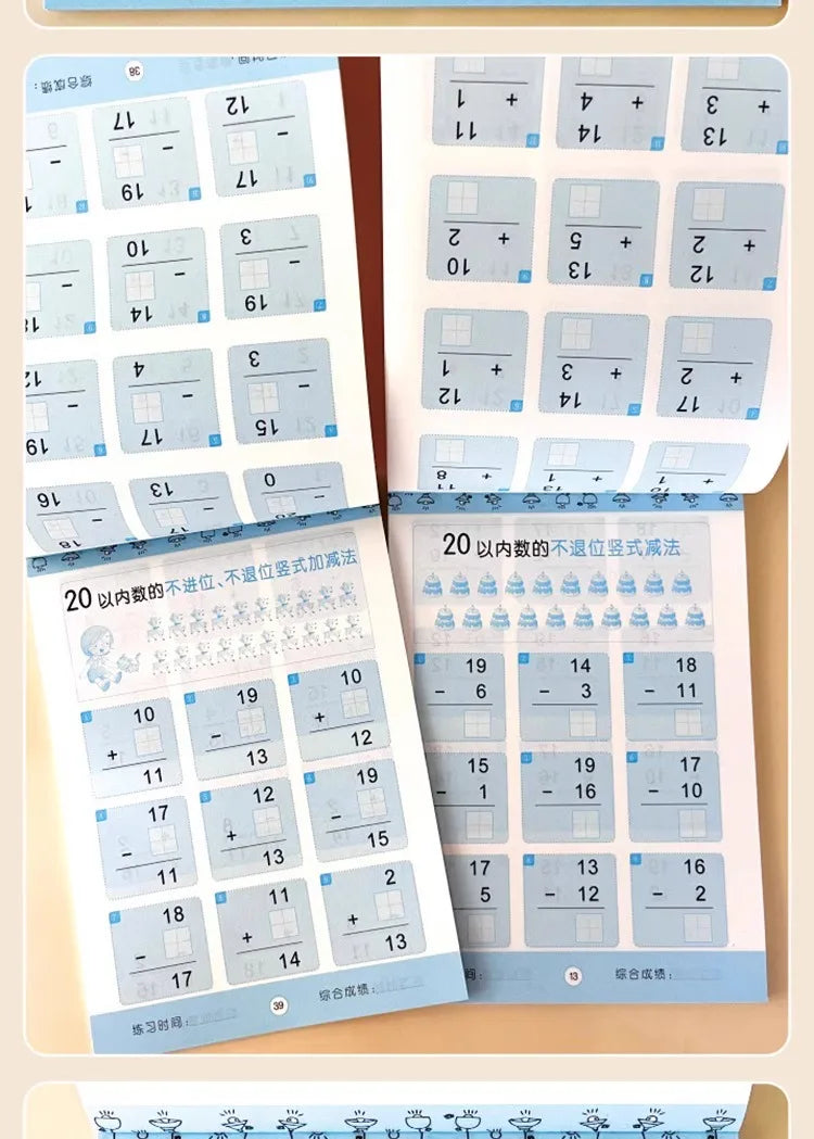 80 Pages Children Addition and Subtraction Book Learning Mathematics Textbook Handwritten Arithmetic Exercise Books for Kid 2-5
