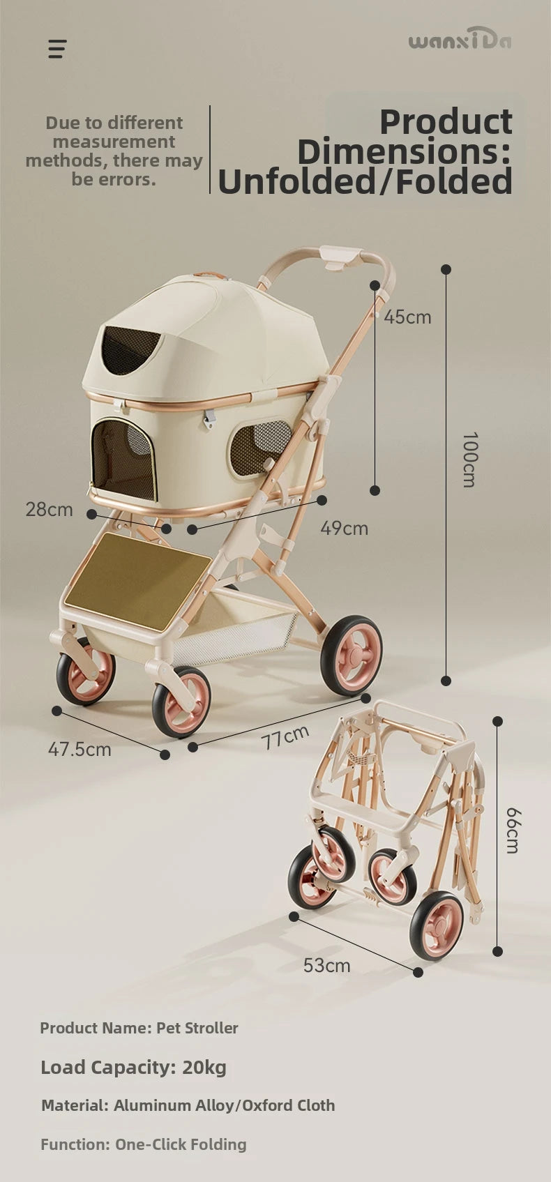 Wholesale Small Lightweight Oxford Aluminum Alloy Foldable Pet Stroller Detachable Dog Cat Travel Cart Portable Pushchair Puppy