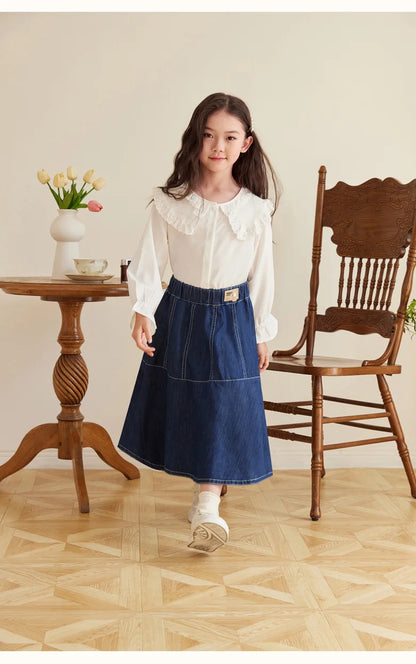 Fashion Girl Skirt Jeans Denim Skirt Mid Length A Line Teenager Girls Clothes Kids Children School Outfit Casual Plus Size