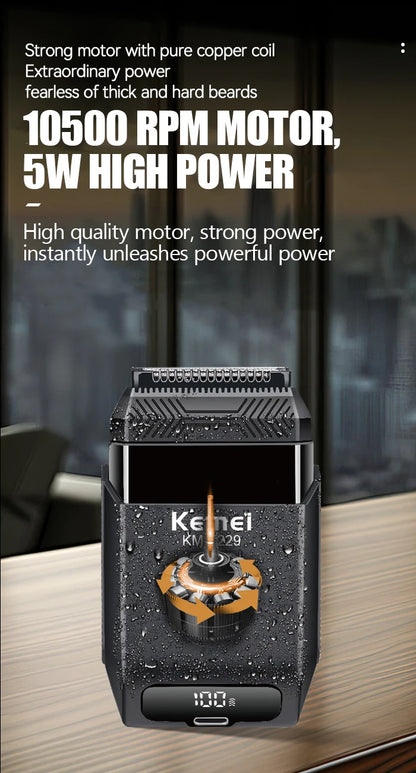 Kemei  Professional IPX7 Waterproof Shaving Machine Men Travel Beard Trimmer Electric Shaver Barber Rechargeable Razor KM-T229