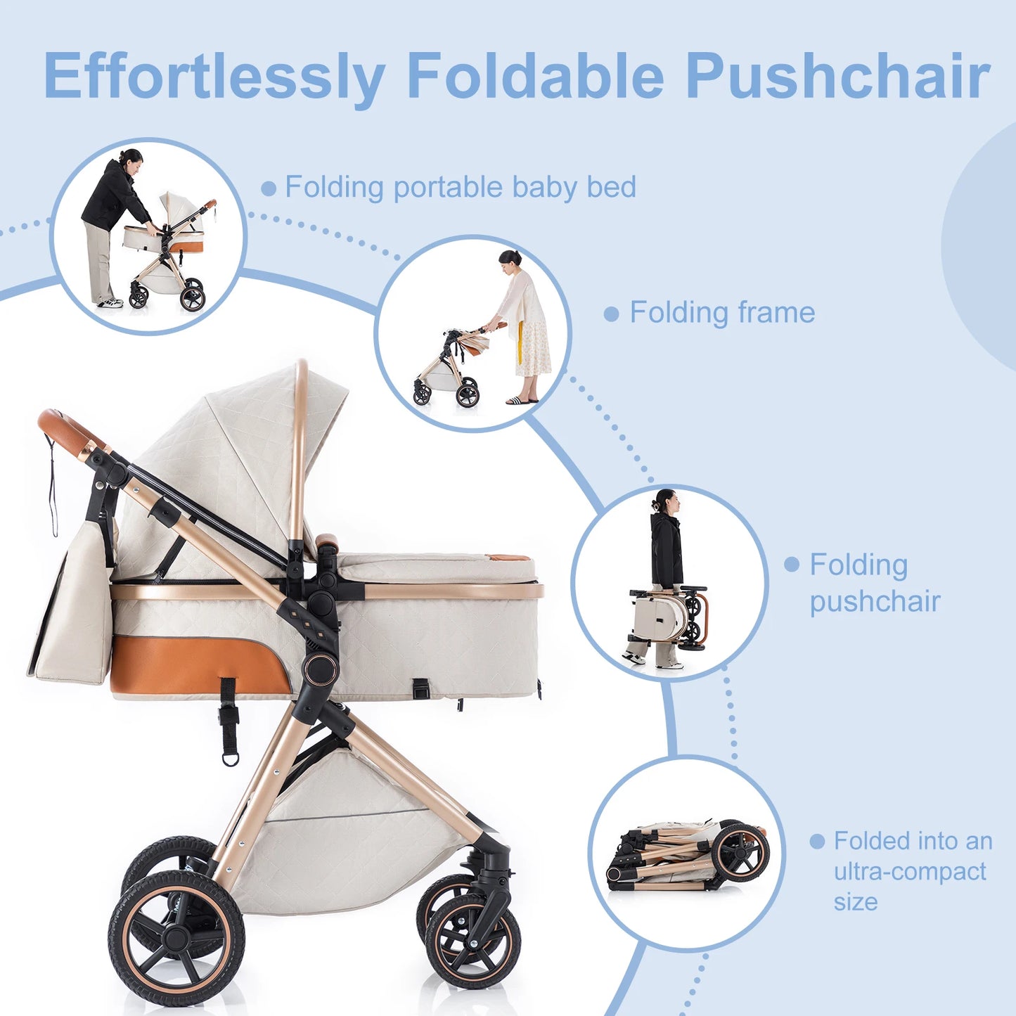 Luxury Baby Stroller 3 in1 Portable Baby Carriage Folding Prams High Landscape Car for Newborn Baby Adjustable Handle travel