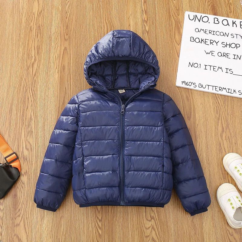 Autumn Children Lightweight Down Coat Winter Boys Girls Solid Hooded Outerwear For 4-10 Years Kids Cotton Clothes Warm Jacket