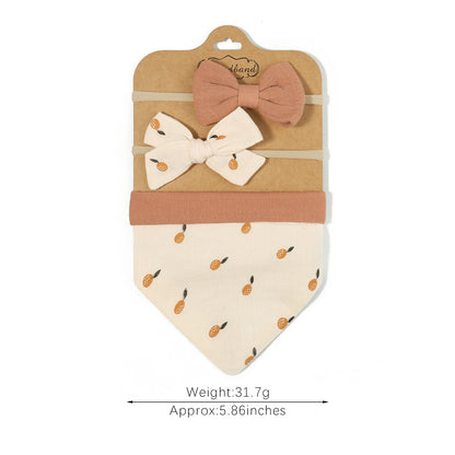 3Pcs/Set Muslin Cotton Print Bib Newborn Bows Headband Triangle Saliva Towel Infant Boy Girl Feeding Burp Baby Hair Accessories