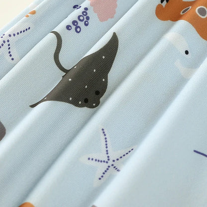 Baby Toddler One-piece Swimsuit With Hat Cartoon Print Kids Short Sleeve Zipper Swimwear Sun Protection For 0-7Y Boys Girls