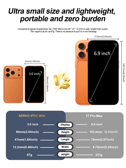 SERVO 17SE mini Smartphone Android Dual SIM 3G Network 2GB RAM 16GB ROM 3.0-inch Tiny Screen‌ Phones Face Unlock GPS WiFi Camera Small Pocket Cellphone