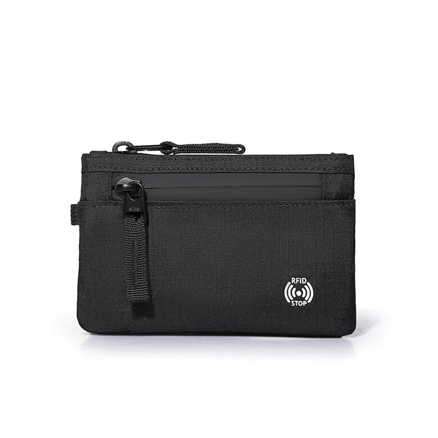 RFID Blocking Mini Travel Wallet Anti‑Scan Card Pouch with Keychain, Portable Coin Purse for Travel Daily Use