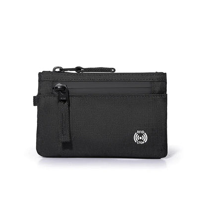 RFID Blocking Mini Travel Wallet Anti‑Scan Card Pouch with Keychain, Portable Coin Purse for Travel Daily Use