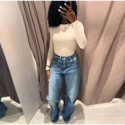 Female Vintage Leather Pocket Jeans Women Blue Zipper Straight Loose Trousers Lady New Fashion Daily Casual Spring Pants 2026