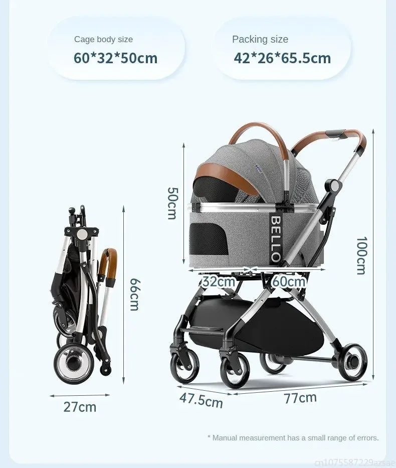 Detachable Aluminum Tube Pet Stroller Foldable Travel Trolley Portable Outdoor Walking Carrier For Cats Puppies Dogs