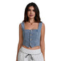 Summer Denim Tank Tops Women Slim Fit Square Neck Backless Back Shirred Sleeveless Button Down Crop Tops for Party Club Night