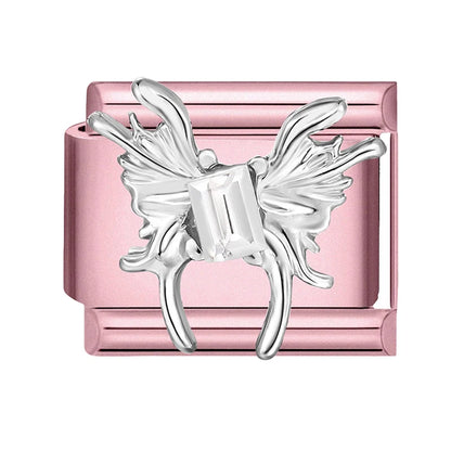 Pink Color Y2K Butterfly Star Bow Rabbit Heart Pendant Italian Charm Links Fit 9mm Stainless Steel Bracelet DIY Making Gifts