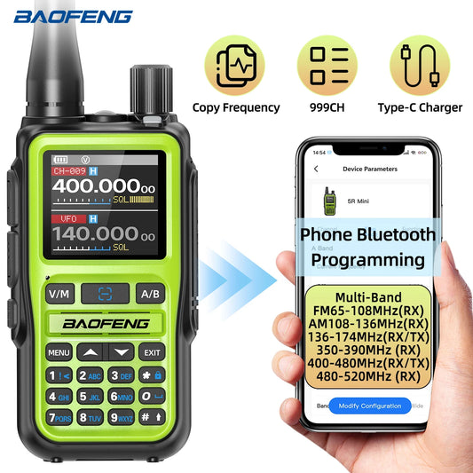 BAOFENG UV-5R Mini Walkie Talkie Air Band Bluetooth Programming Wireless Copy Frequency 999CH Full Band Long Range Two Way Radio