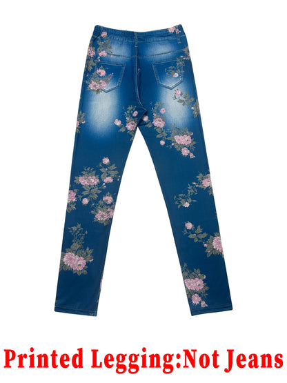 【Non-Denim】Women's Faux Denim Print Leggings, Sports Casual Skinny Pants, Thin Soft Skin-Friendly Yoga Pants, All-Season Long Pa