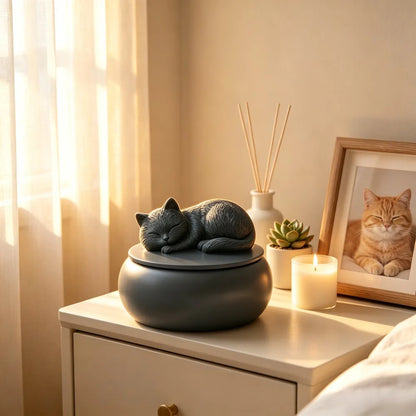 Pet Urn for Cats Resin Sleeping Cat Memorial Ashes Container Matte Sealed Pet Hair Keepsake Box Decor Desktop Loss Sympathy Gift